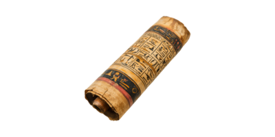 Ancient egyptian papyrus scroll with hieroglyphs isolated on transparent background png
