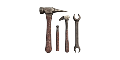 Old rustic hand tools set isolated on transparent background png