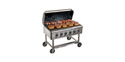 Outdoor barbecue grill with food on rack isolated on transparent background png