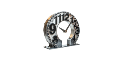 Metal industrial style clock with large numbers isolated on transparent background png