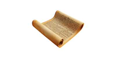 Ancient scroll manuscript with handwritten text isolated on transparent background png