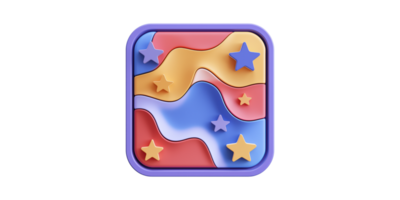 Abstract 3d icon with stars and colorful waves isolated on transparent background png