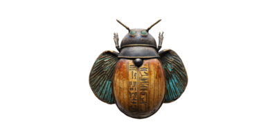 Ancient scarab beetle with hieroglyphics isolated on transparent background png