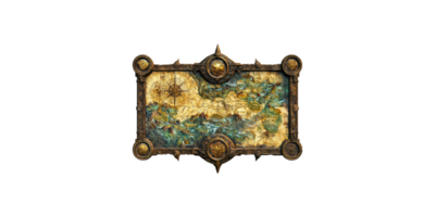 Antique fantasy map with decorative frame isolated on transparent background png