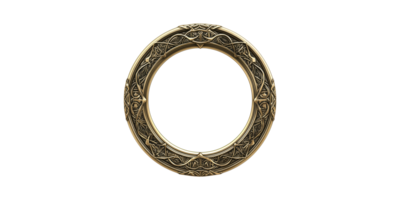 Ornate circular gold frame with intricate patterns isolated on transparent background png