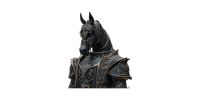 Medieval armored horse head sculpture isolated on transparent background png