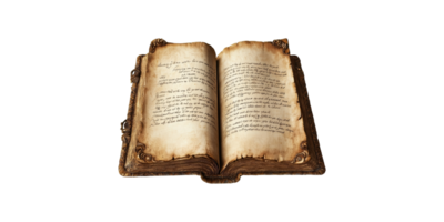 Ancient open book with aged pages isolated on transparent background png