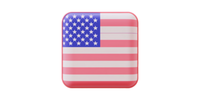 Square button with american flag design isolated on transparent background png