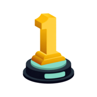 Golden Number One Isometric Design with Transparent Background png