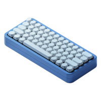 Isometric Mechanical Keyboard with Round White Keycaps and Blue Case on Transparent Background png