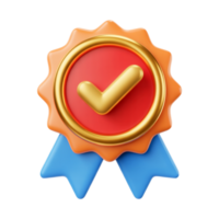 Red and Gold Badge with Ribbon and Check Mark on Transparent Background png
