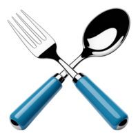 Metal Fork and Spoon with Blue Handle Cross on Transparent Background png