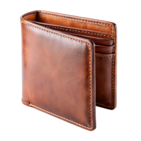 Elegant brown leather wallet folded open premium men accessory png