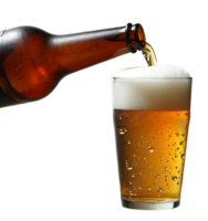 Pouring cold beverage into glass creates refreshing scene with bubbles., cut out png