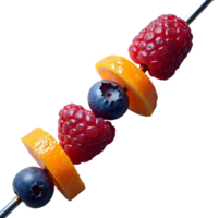 Fresh fruit skewer with raspberry, blueberry, and orange slice, vibrant and juicy,cut out png