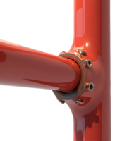 Red pipe junction with bolts and metal ring in close up view,cut out png