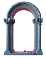 Ancient stone archway with decorative columns and soft red lighting creating mysterious mood png