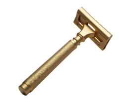 Golden metal razor with textured handle for smooth shaving and grooming png