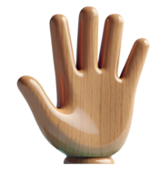Wooden hand sculpture with smooth polished surface and natural wood grain texture png