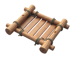 Wooden raft made of logs tied with rope, simple and rustic floating platform png