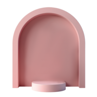 Pink arch display with round platform for product presentation in soft pastel color png