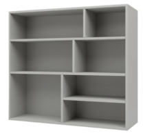 Empty gray shelf unit with multiple compartments for storage or display png