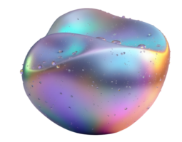 Iridescent colorful blob with water droplets and smooth surface glowing softly png