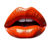 Glossy red lips with sensual expression and visible teeth, showing vibrant color and shine png