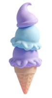 Pastel ice cream cone with blue and purple soft serve, whimsical and colorful dessert png