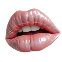 Glossy lips with natural texture and soft pink color showing teeth gently png