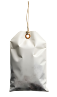 White hanging tag with wrinkles and dirt marks, tied with rough string for rustic look png
