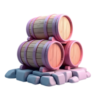 Stacked wooden barrels on stone blocks with soft lighting and smooth texture png