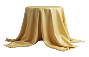 Golden draped table with smooth fabric creating elegant folds and soft texture png