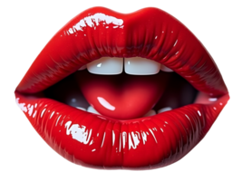 Glossy red lips with heart shaped tongue showing playful and romantic expression png