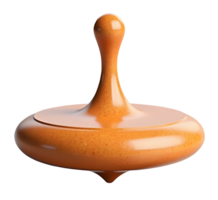 Spinning top toy with smooth orange surface and glossy finish isolated on black png