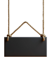 Black hanging signboard with rope isolated on transparent background for design png