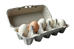 Egg carton with white and brown eggs, natural food in simple container png