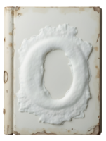 Old book with torn and stained pages showing white textured patch in center, evoking nostalgia png