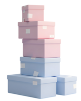 Stack of pastel pink and blue storage boxes with labels, creating calm and organized atmosphere png