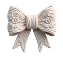 Ornate bow with floral and swirl patterns in soft white color, elegant decorative design png