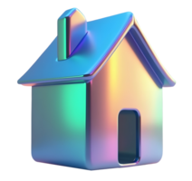Iridescent small house icon with shiny colorful surface and smooth edges png