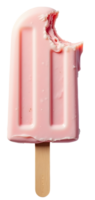 Pink bitten popsicle on wooden stick with creamy texture and refreshing look png