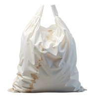 White plastic bag with brown stains and wrinkles, isolated on transparency background png