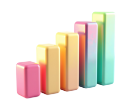 Pastel colored 3D bar chart with smooth gradient and shiny surface showing growth png