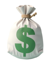Money bag with green dollar sign tied with rope, symbolizing wealth and savings png