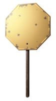 Old blank octagonal sign with rust and wooden pole, showing weathered texture png
