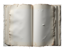 Old open book with blank aged pages showing wear and tear, evoking nostalgic feeling png