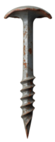 Rusty metal screw with flat head and sharp tip isolated on transparency background png