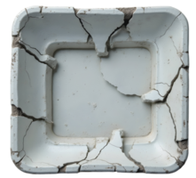 Cracked container with broken edges and damaged surface showing wear and tear png