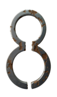 Rustic metal number eight with peeling paint and weathered texture png